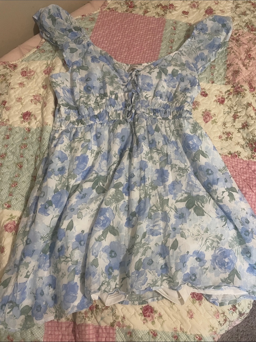 Light Blue Floral Ruffled Dress